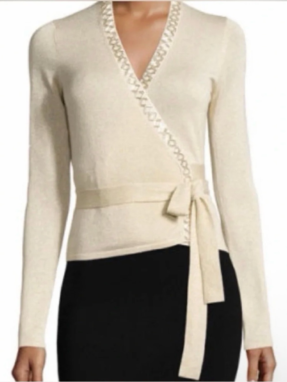 Diane Von Furstenberg Ballerina Wrap Sweater Top Long Sleeve Embellished sz P